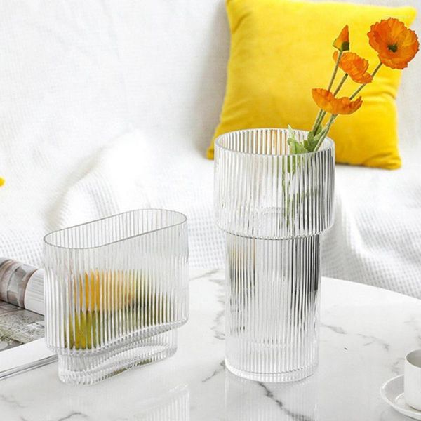 Vases Transparent Moderne Vase Petit Verre Pour Fleurs Décoratif Minimaliste Rayures Terrarium Artisanat Maison Salon Gadgets