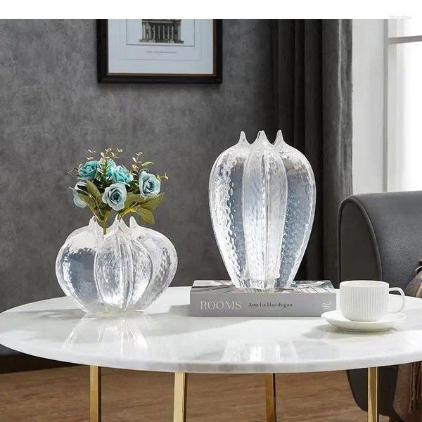 Jarrones de resina transparente, jarrón de Granada, macetas creativas para flores, decoración de escritorio, flores artificiales decorativas florales