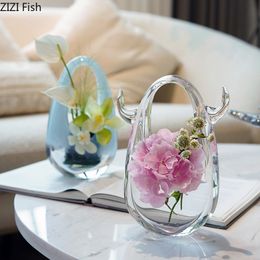 Vases Sac fourre-tout transparent Vase décoratif gouttelettes d'eau décoration de bureau en verre arrangement floral pots de fleurs hydroponiques 230826