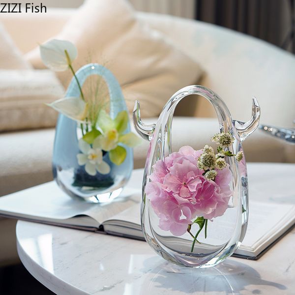 Vases Sac fourre-tout transparent Vase décoratif Gouttelettes d'eau Décoration de bureau en verre Arrangement de fleurs Hydroponique Pots de fleurs 230609