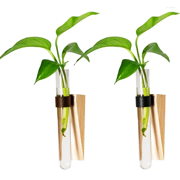 Vases Transparent Tube Vase Support En Bois Auto-adhésif Plantes Hydroponiques Support Test Mur Décor Plante Pot De Fleur Maison