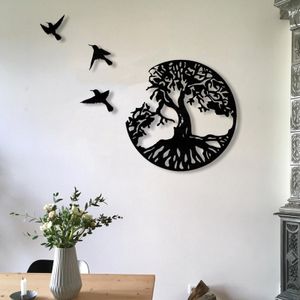 Vazen Levensboom Vogels Muursticker Metalen Muur Hangende Decor Metalen Kunst Standbeeld voor Balkon Patio Veranda Thuis Slaapkamer Woonkamer