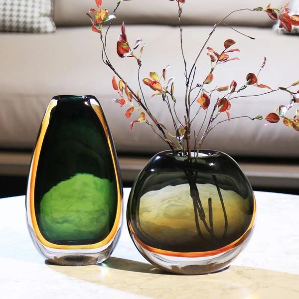 Vases Ultra-Trimp Light Luxury Vase Vase Vase Verre décoration salon porche Forest Dusk Table Fleur Ustensile