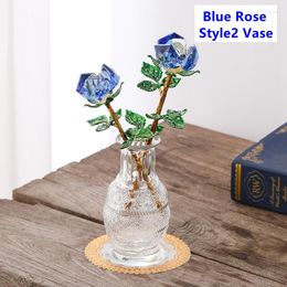 Vazen Valentijnsdag Gift Crystal Rose Bloem Glass Vaas Figurines Paperweight Craftscollection Tabel Ornamenten Souvenir Home