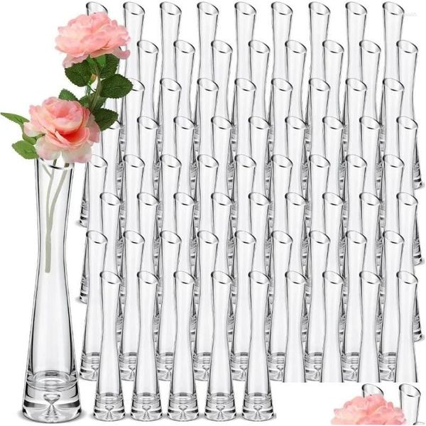 Vases Vase 72 PCS Clear grand bourgeon Bk Single tige fleur Skinny Cylinder décoratif pour centres de table