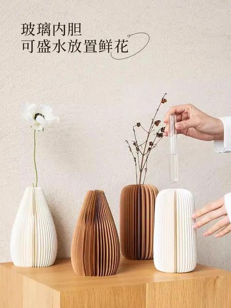 Arrangement de vase de vases avec papier de liner en verre pliable décoration de maison salon de la mode personnalisée