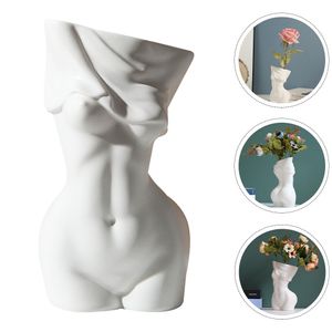 Vases Vase Fleur Corps Femme Planteur Pot En Céramique Sculpture Humaine Arrangement Décoratif Torse Résine Séchée Statue Figurine Succulente 230731