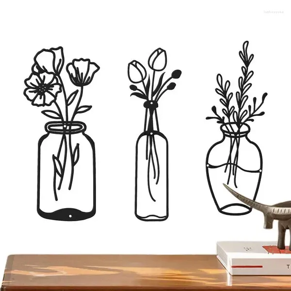 Vases Vase Garniture En Métal Silhouette Rose Ornement Mur Art Fleur 3 pièces Dans Décor Maison Ornements Pour Café Cuisine Porche
