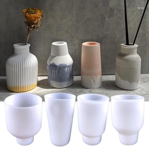 Vases Vase Moule DIY Ciment Béton Fleur Séchée Moules En Silicone Époxy Résine Bâton Stockage Bouteille Plâtre