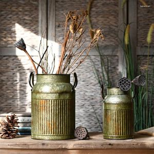 Vases vase ornement salon table à manger arrangement de fleurs décorer la chambre rétro vieil créatif créatif en fer binaural pot