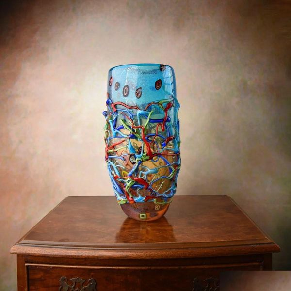 Vases Vase de style vibrant Grand pot de fleur en verre fabriqué à la main Décoration d'intérieur italienne Idée cadeau unique Robuste et livraison directe Maison Jardin H Otu1H