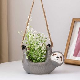 Vazen Vilead Ceramic Sloth Lazy Flower Vaas Figurines Hangende plantenhouder Creatieve dierenbloempot Grote Diameter Nordic Home Decor P230411