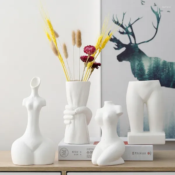 Vases Vilead White Human Corps Art Flower Vase Nordic Ins Creative Creative Dried Planter Container Home Porch Decoration Accessoires
