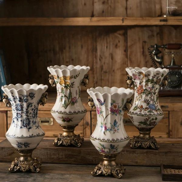 Vases Vintage Cracked Modèle en céramique Vase Creative Light Luxury Living Room Decor Artistic Flower Container For Homes moderne
