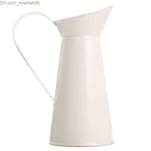 Vazen Vintage Hoge Metalen Shabby Chic Crème Vaas Emaille Pitcher Kruik Bloem Container Voor Bruiloft Home Decor Z230719