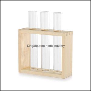 Vases Support de support en bois vintage avec planteur de tube de verre Terrarium de vase de fleur de table pour la propagation des plantes hydroponiques Homeindustry DHD3U