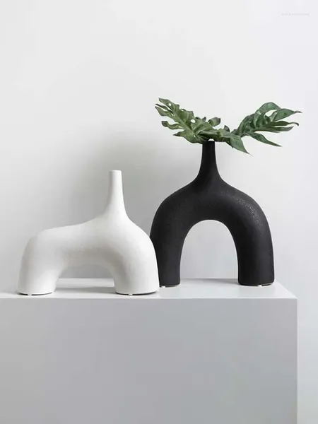 Vases Wabi-sabi abstrait noir et blanc vase simple moderne fleur articles maison salon porche El ornements