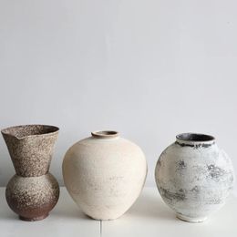 Jarrones Muebles suaves estilo Wabisabi con cerámica hecha a mano Jingdezhen jarrón de cerámica arreglo floral de maceta áspera vintage 231124