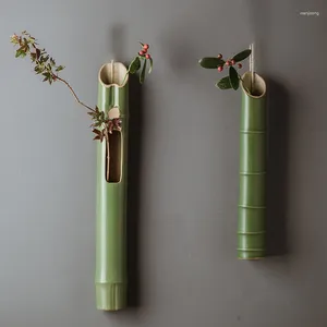 Vases Mur suspendu bambou vase créatif minimaliste en céramique séchée de fleurs séchées salon hydroponique Mesa décoration intérieure