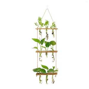 Vases Tenture murale Terrarium Jardin Moderne Décor à la maison Fleur avec support en bois Support rétro Tube à essai Planteur Hydroponique Bureau