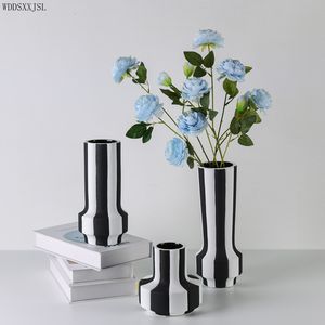 Vases WDDSXXJSL Moderne simplicité noir et blanc rayé vase en céramique décoration maison salon arrangement de fleurs vase décoration 230625