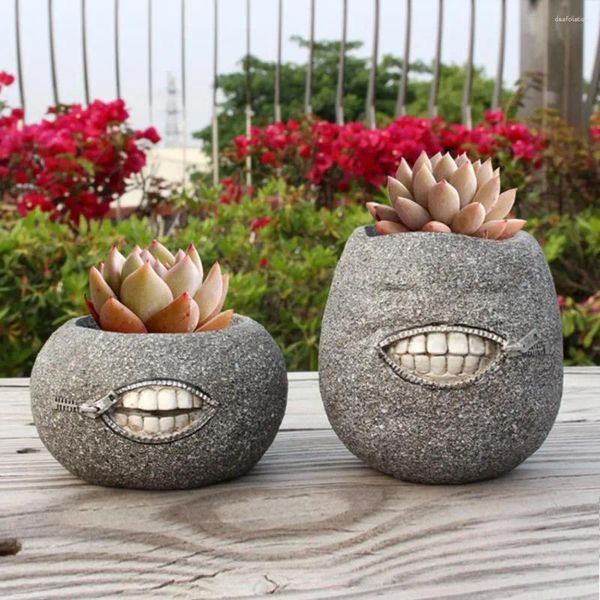 Vases Pot de fleur résistant aux intempéries Ensemble de résine de bouche à fermeture éclair amusante pour le jardinage extérieur intérieur 2 pièces jardinière succulente ronde