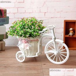 Vases White Bicycle Decorative Flower panier de fleurs Décoration en plastique Tricycle en plastique Conception de rangement de rangement