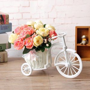 Vases White Bicycle Flower Basket Decoration Tricycle Design Plastic Vase Pot Storage Home Wedding Party Decorative