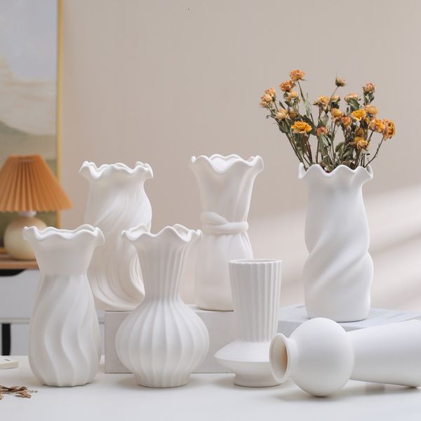 Vases Blanc Céramique Moderne Ferme Boho Nordique Pot De Fleur Pour Bureau Bureau Salon Décoration De La Maison Accessoires Cadeau 230425
