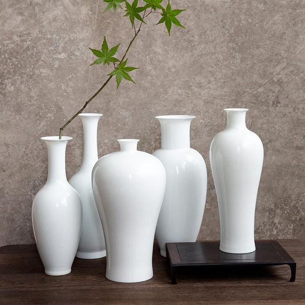 Vases Blanc Vase En Céramique Antique Zen Bouteille Simple Art Hydroponique Arrangement De Fleurs Conteneur Comptoir Salon Décoration