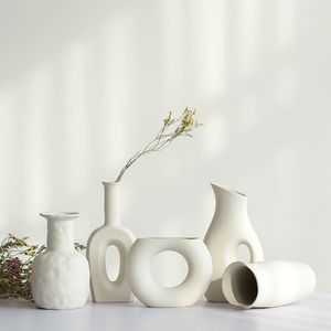Vases Blanc Vase En Céramique Fleurs Séchées Petit Salon Frais Arrangement De Fleurs Table Étoilée Décoration De La Maison Ornements