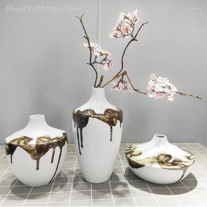 Vazen witte keramische vaas inkt stromende glazuur patroon bloem arrangement accessoires huizendecoratie potten