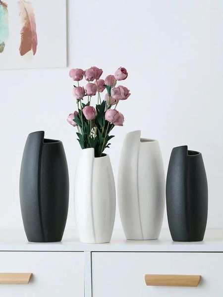 Vases Vase en céramique blanche nordique moderne salon fleur séchée hydroponique créative maison bureau décoration artisanat ornement