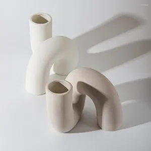Vases Vase en céramique blanche Style nordique Fleur minimaliste moderne pour chambre bureau chambre décor torsadé mat bohème