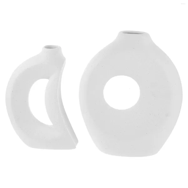 Vases Vase en céramique blanche Ensemble de 2 pots d'arrangement de fleurs Fleurs séchées Céramique moderne Petit