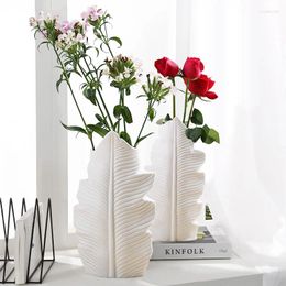 Vases Blanc Plume Céramique Vase Feuille Forme Pot De Fleur Balcon Bureau Ornement Chambre Salon Bureau Décoration Maison