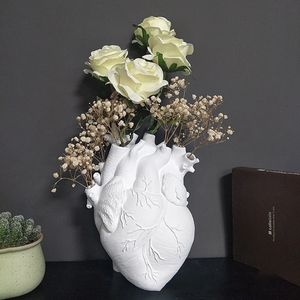 Vases White Heart Ceramic Vase Flower Fleur Home Decor Plant Plante Flower Love Modern in Bloom Wall for Wedding Gift 231019