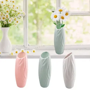Vases White Plastics Modern Ceramic Look Vase for Flowers Geometric Style Accent Home Living Room Table Office Decoration