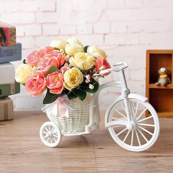 Vases Vases White Tricycle Flower Flower Panier de mariage Décoration de conception en plastique Part de rangement de rangement