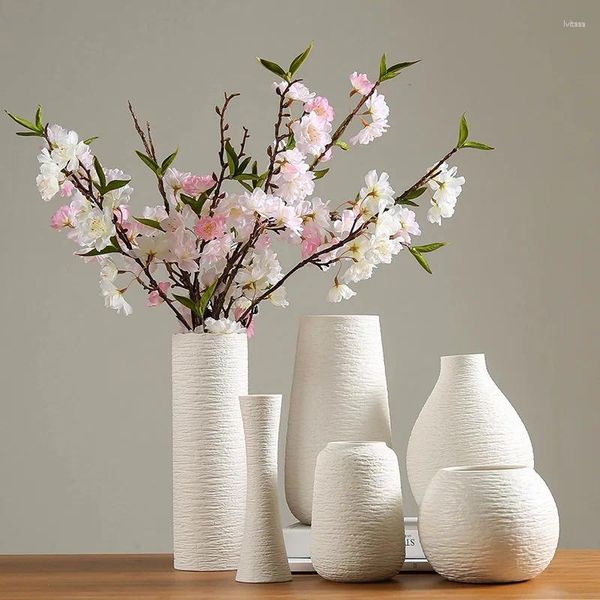 Vases Vase blanc Décoration en céramique Arrangement de fleurs sèches Moderne Minimaliste Salon littéraire Maison créative