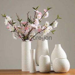 Jarrones Jarrón blanco Jarrón de cerámica Accesorios de decoración del hogar Flor seca Jarrones literarios minimalistas modernos para flores Ev Dekorasyon x0630