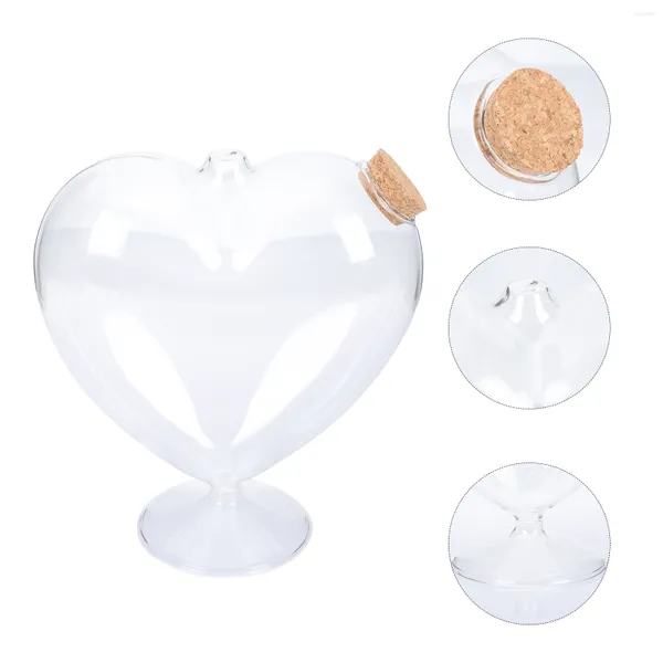 Jarrones Botella de los deseos Recipiente de plástico transparente decorativo Paisaje Tapa en forma de corazón Jarra de boda a granel