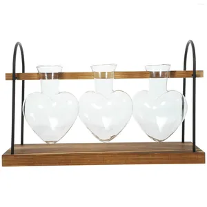 Vases Cadre en bois Hydroponique Plante verte Conteneur Verre Transparent Pothos Vase en forme de coeur Stand