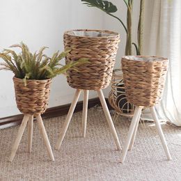 Vazen geweven vloer houten bloemstand scindapsus bassin plank indoor woonkamer balkon decoratie rattan mand -nordic