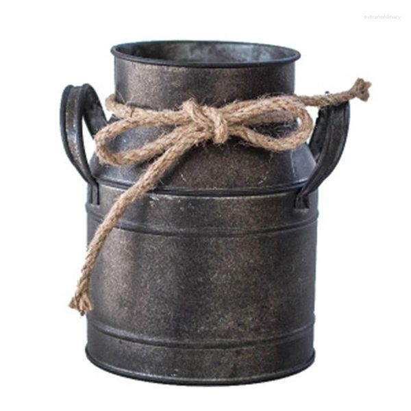 Jarrones XD-1PC Shabby Chic Metal Iron Decorativo Vintage Rúcleo rústico Milk Can Jug para la sala de estar de cocina de dormitorio