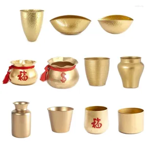 Vases Année Gold Vase Trésor Bol Fu Seau Métal Pot De Fleur Ornement De Bureau Pour La Maison Festival Table De Mariage Goutte Séchée