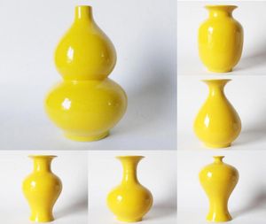 Vases Vase à fleurs jaunes de Jingdezhen Gourd de bouteille en céramique Pure Fenghing Feng Shui Ornements A 7479655