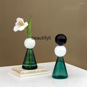 Vazen YJ Modern Simple and Light Luxury Black White Double Ball Blue Glass Vaas Bloemarrangement