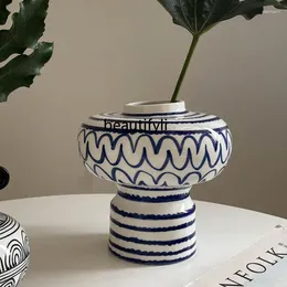 Vases yj vague Stripe Art Glazed Ceramic Lantern Vase Decoration Table Dining Table Fleur DÉCORATIONS