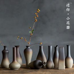 Jarrones zen significado áspero jarrón de cerámica imitación de leña decoración de quema sala de estar verde luo pequeño flores vajilla de flores